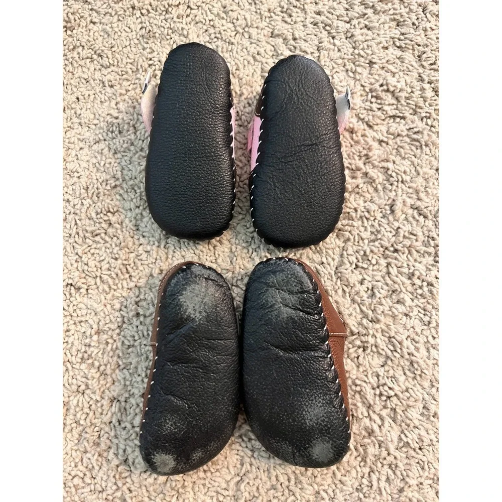 PEDIPED Lot of 2 Baby Girl Shoes Size 6-12m Brown Pink Leather Mary Janes